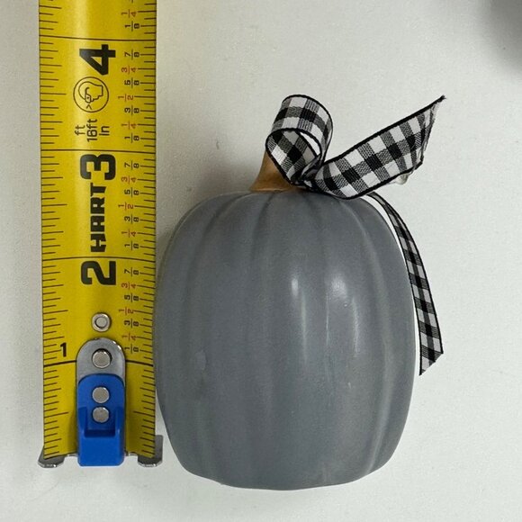 Fall Mini Pumpkins Set Orange Gray Teal with Gingham Bow Farmhouse Tiered Tray - Picture 6 of 11